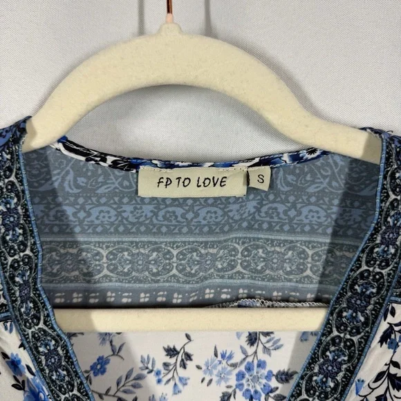 FP To Love | Maxi Dress Boho Blue Floral White Button Down Women’s Size Small - Picture 5 of 13